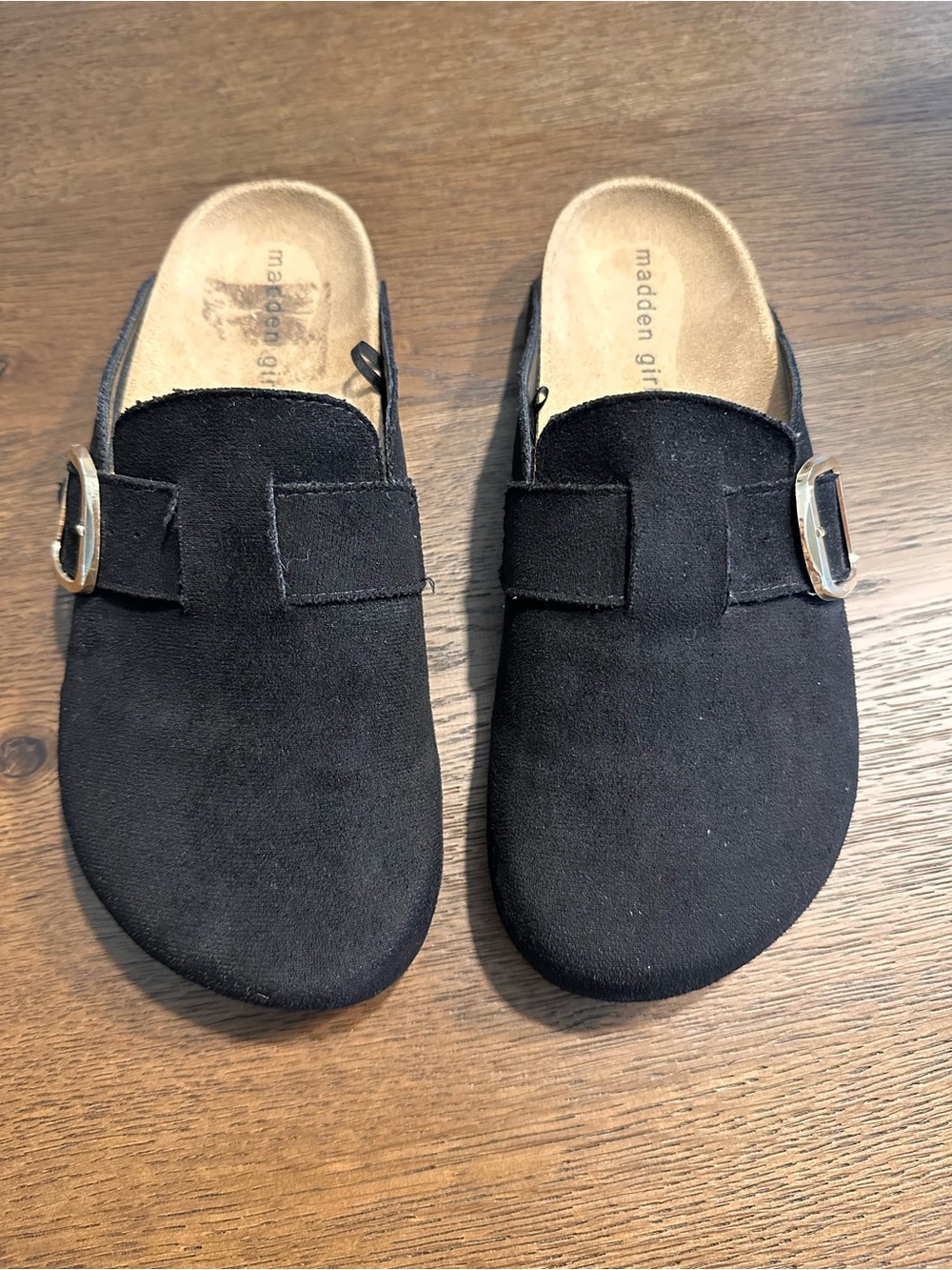 Madden Girl Black Suede Slip-On Buckle Mules